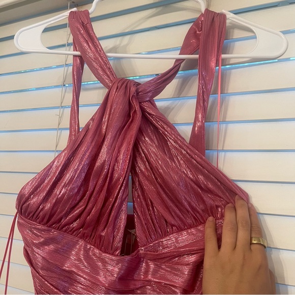 Hot Pink Shimmer Maxi Dress w Slit - Picture 5 of 8